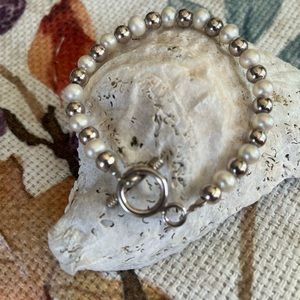 Sterling silver and faux pearl bracelet